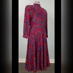 Liz Claiborne Red and Blue Paisley Long Sleeve Dress